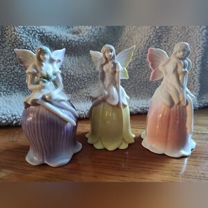 Vintage 1950's LEFTON Bell Winged Fairy On Flower (3 Piece Set)